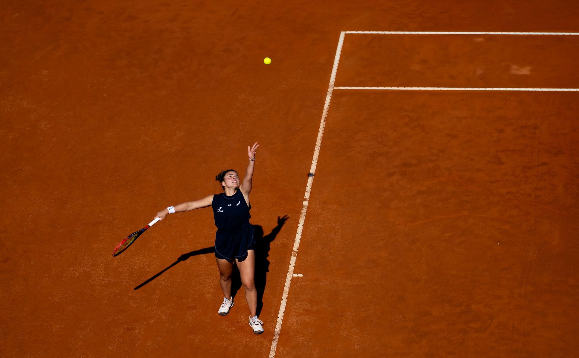Paolini serves in the Italian Open 2025 - Day Six - Source: Getty